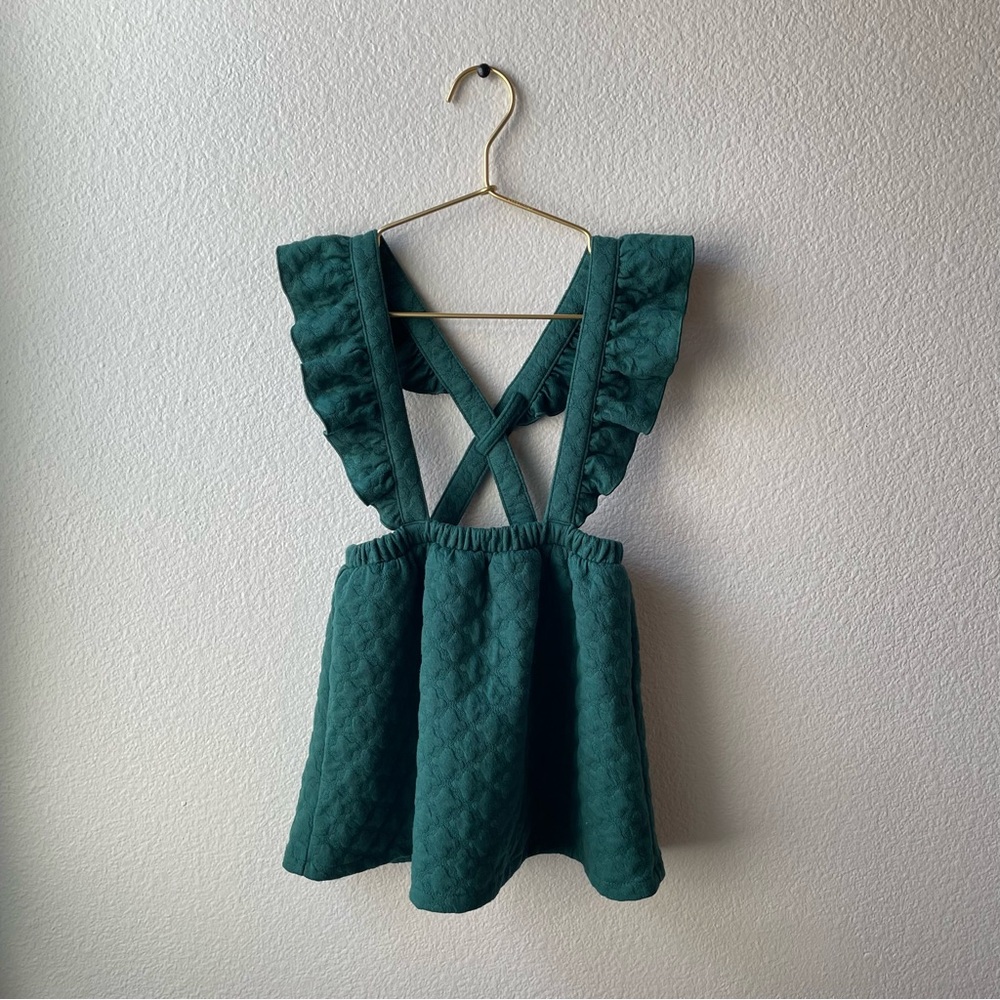 Cat&Jack 4T Forrest green quilted pinafore dress all fall Christmas photo outfit